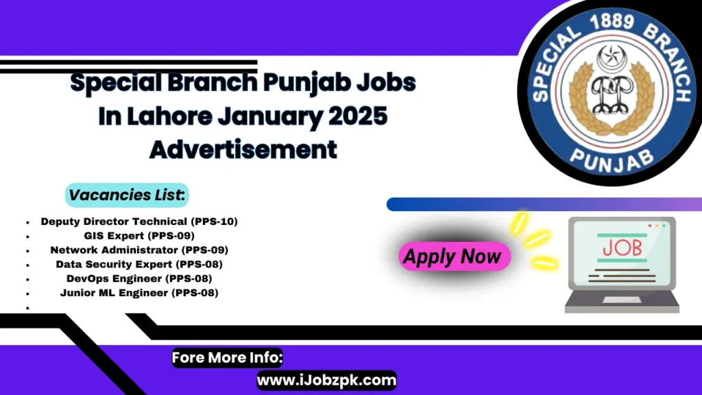 Special Branch Punjab Jobs In Lahore January 2025 Advertisement Apply Now